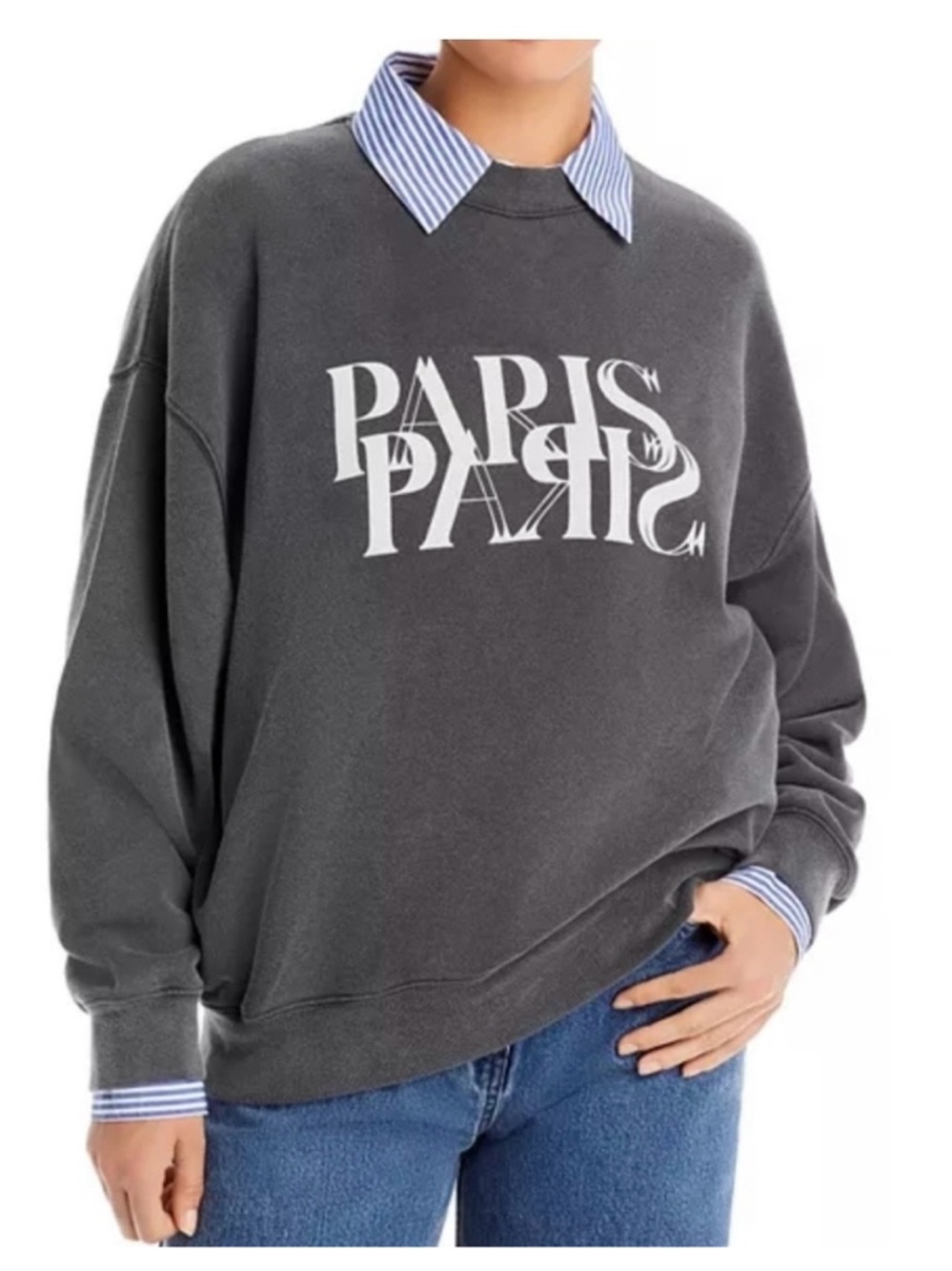 Anine Bing Charcoal Gray 'PARIS' Graphic Crewneck Sweatshirt